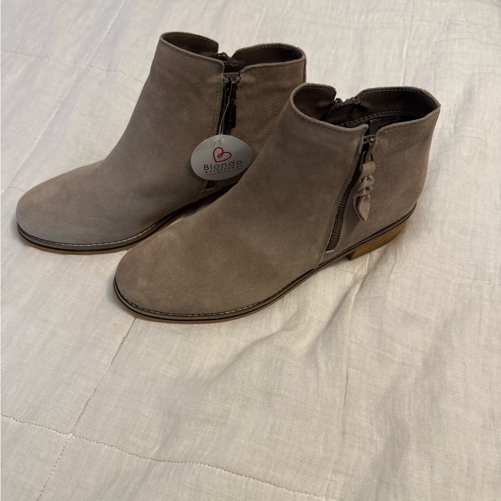 Blondo Taupe Leather Waterproof Ankle Booties
